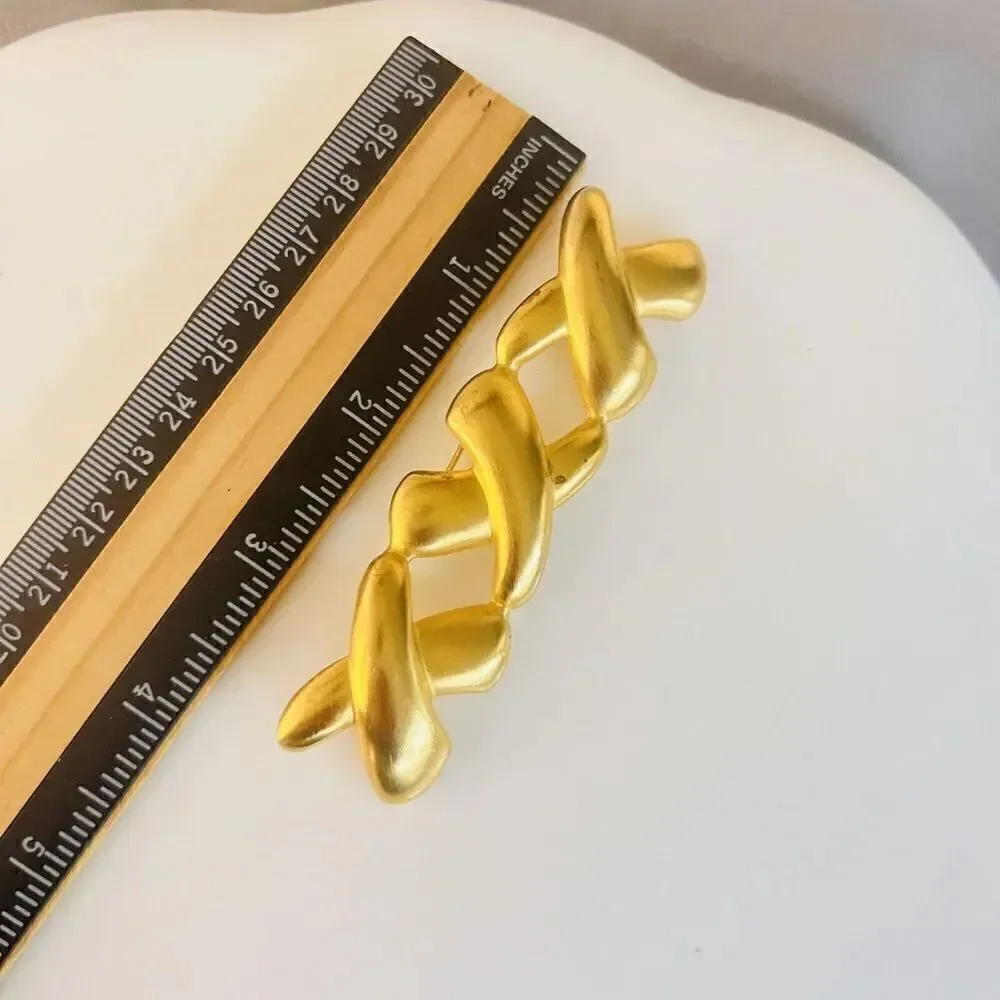 Vintage ANNE KLEIN Brooch Matte Satin Brushed Gold Tone XXX Bar MCM 4” 4549